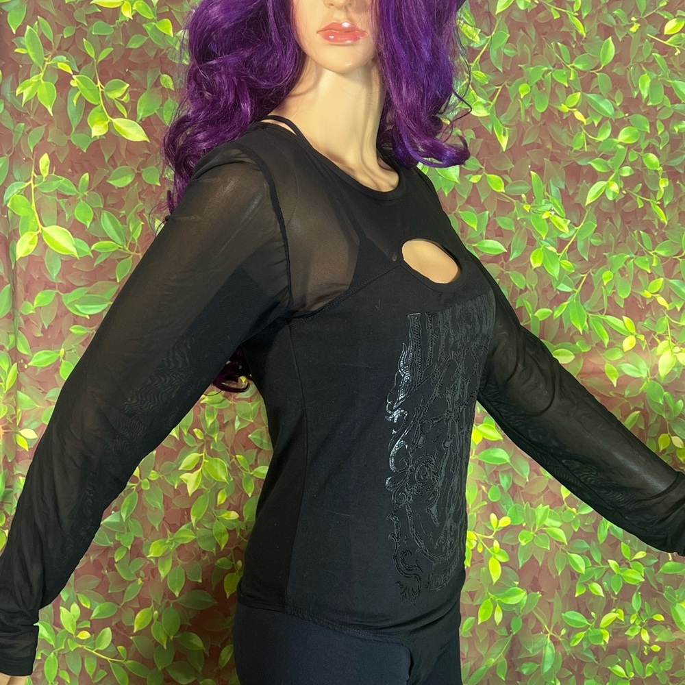 Black Sheer Sleeve Top - Picture 9 of 11